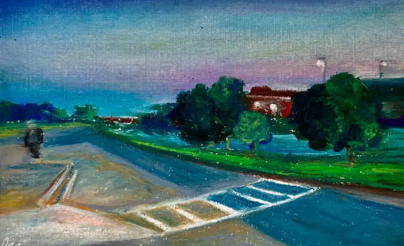 bus terminal at sundown